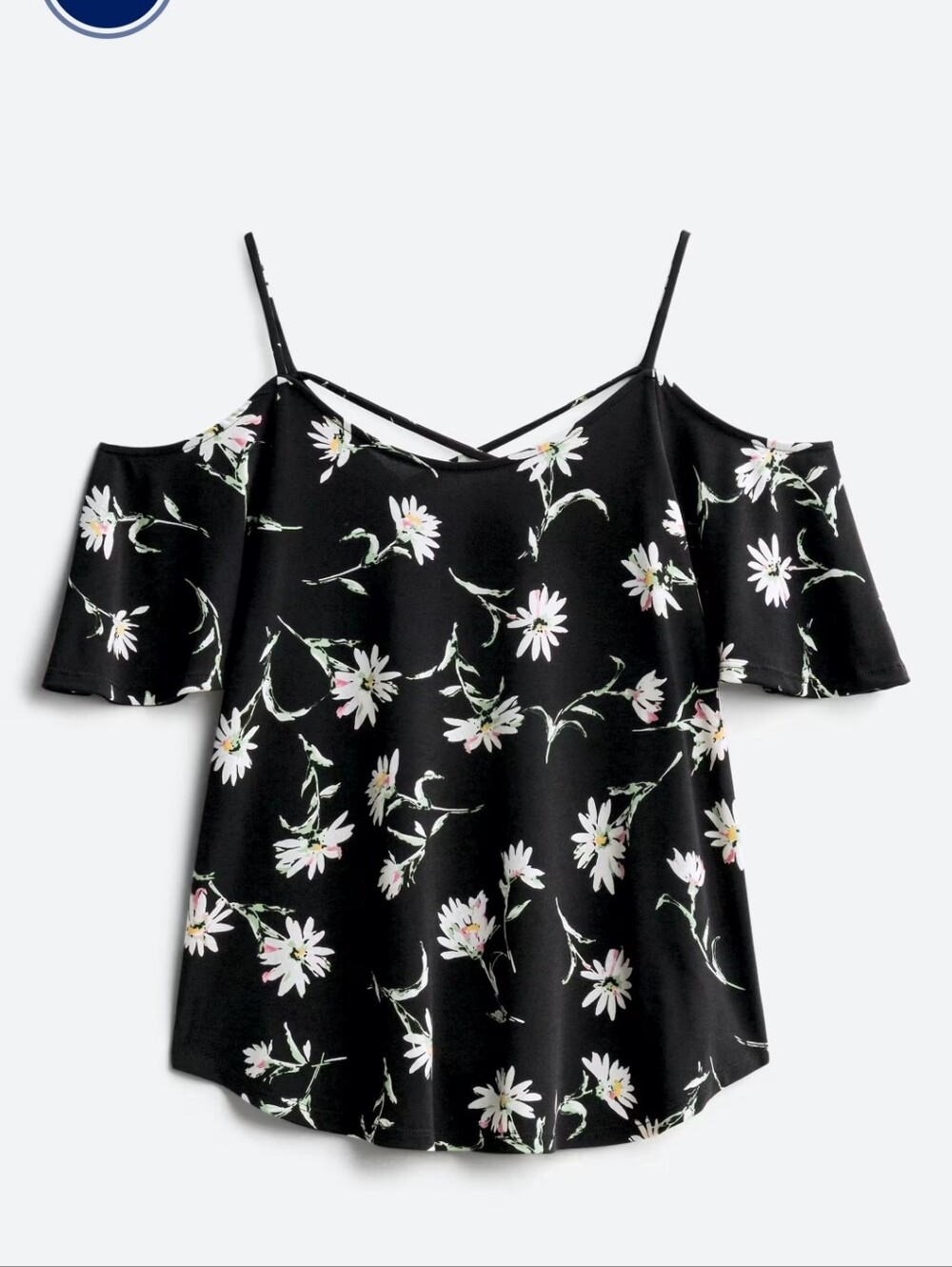 Black Floral Cold-Shoulder Women's Top